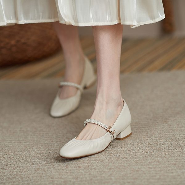 Elegant Pearl Mary Jane Shoes for Women - Retro Artistic Genuine Leather Grandma Style Footwear