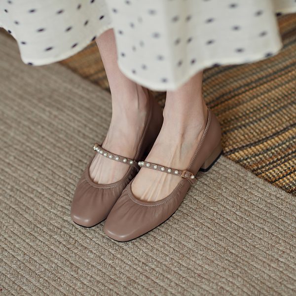 Elegant Pearl Mary Jane Shoes for Women - Retro Artistic Genuine Leather Grandma Style Footwear