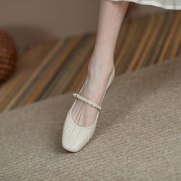 Elegant Pearl Mary Jane Shoes for Women - Retro Artistic Genuine Leather Grandma Style Footwear