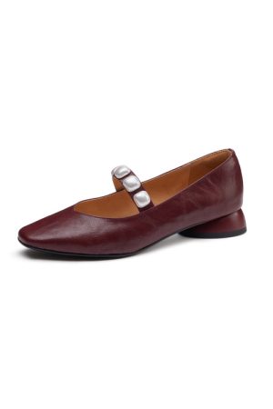 Elegant Pearl One-Strap Mary Jane Shoes for Women - Versatile Shallow Mouth Flats, Chic Italian Style
