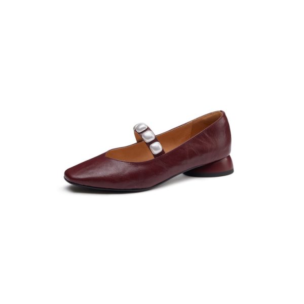 Elegant Pearl One-Strap Mary Jane Shoes for Women - Versatile Shallow Mouth Flats, Chic Italian Style