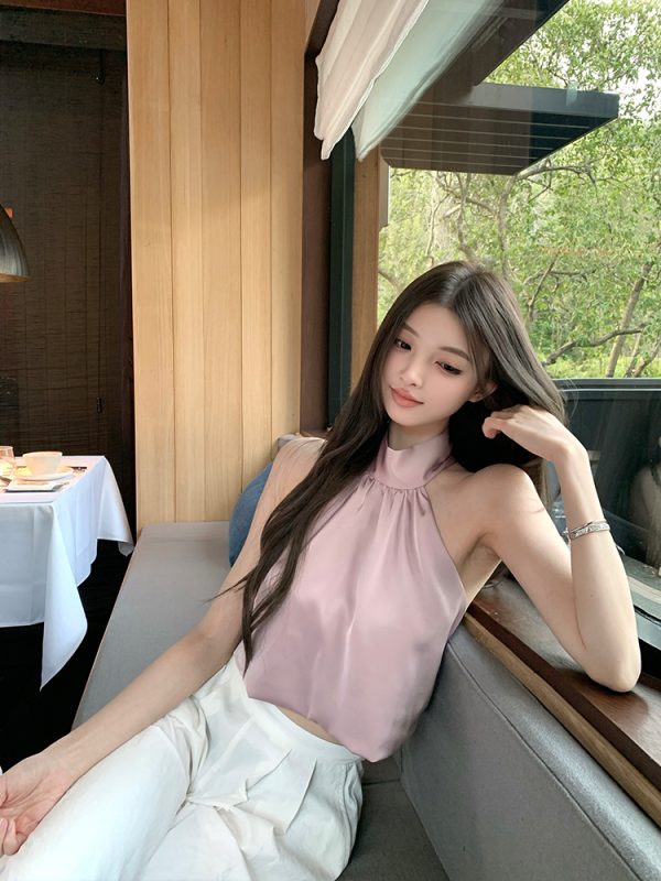 Elegant Purple Backless Halter Top Sleeveless Vest for Women - Summer Imitation Acetate Tank - Chic Y2K Style