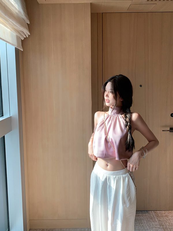 Elegant Purple Backless Halter Top Sleeveless Vest for Women - Summer Imitation Acetate Tank - Chic Y2K Style