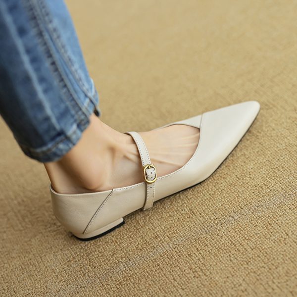 Elegant Retro Chunky Heel Mary Jane Shoes for Women - Pointed Toe One-Strap Flats for Commuting, Vintage Style Footwear