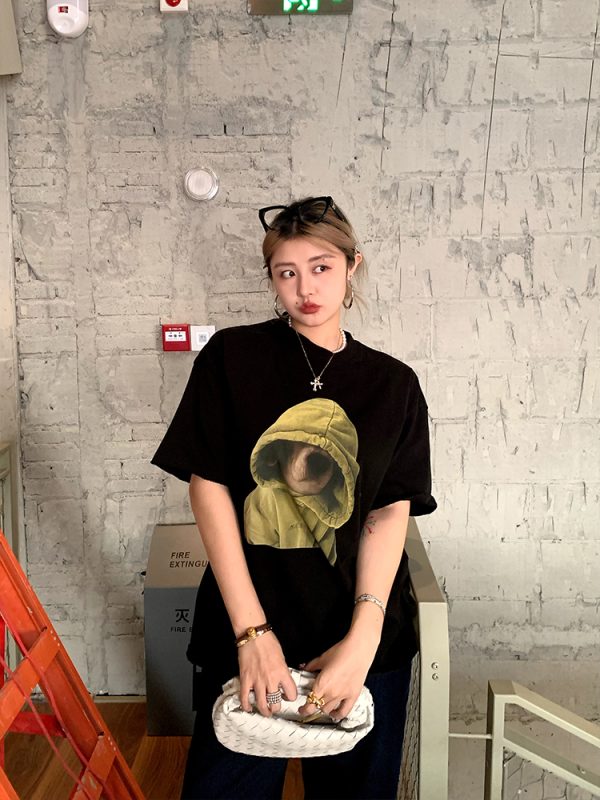 Elegant Round Neck Short Sleeve Dog Print T-Shirt for Women - Versatile Spring/Summer Fashion Top, Perfect for Casual 90s Y2K Style