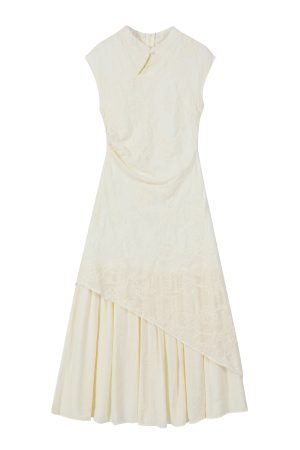 Elegant Women's Irregular Qipao Dress with Heavy Embroidery, National Style, Faux Two-Piece Design for a Sophisticated Look
