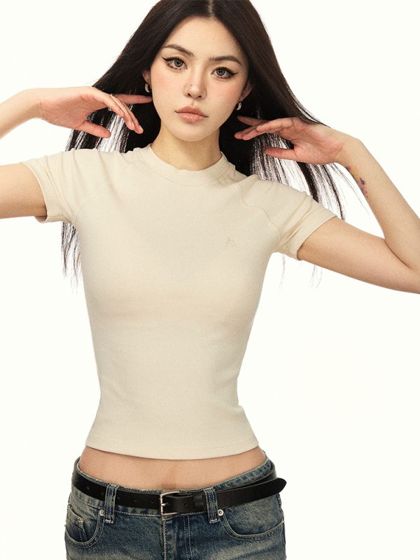 Embroidered American Letter Short Sleeve Cropped T-Shirt for Women, Slim Fit Summer 2025 Style, Trendy Y2K Fashion