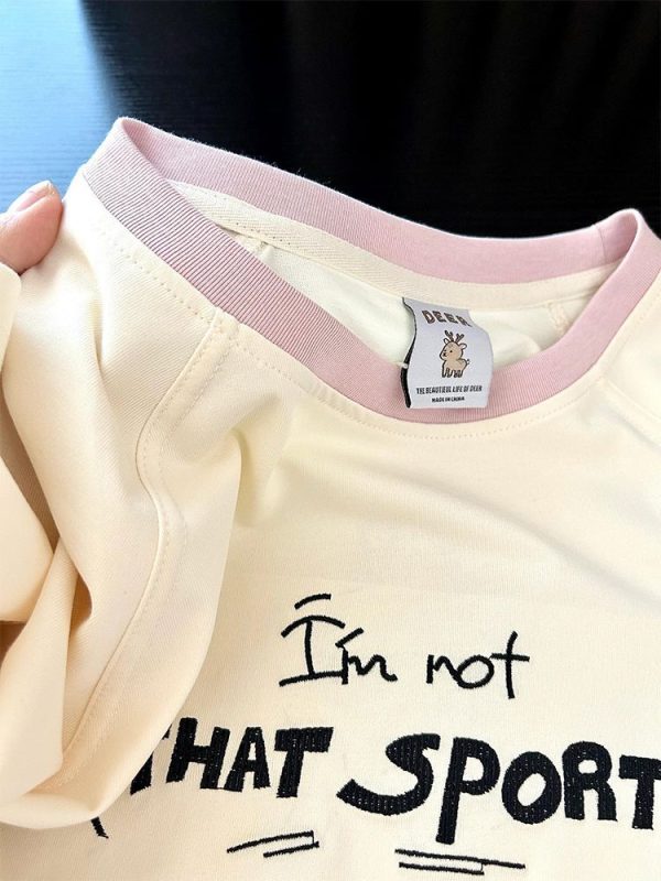 Embroidered Cartoon Color-Blocking Short-Sleeve T-Shirt for Women - Summer 2023 Trendy Cotton Top