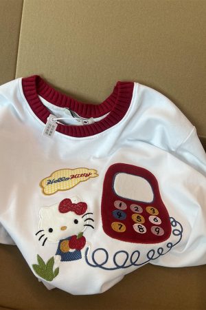 Embroidered Cartoon Color-Blocking Short-Sleeve T-Shirt for Women - Summer 2023 Trendy Cotton Top