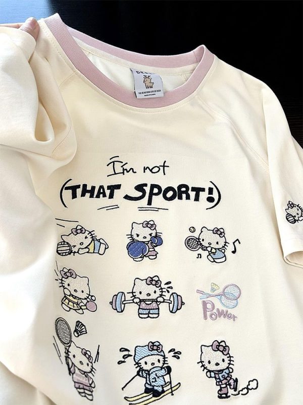 Embroidered Cartoon Color-Blocking Short-Sleeve T-Shirt for Women - Summer 2023 Trendy Cotton Top