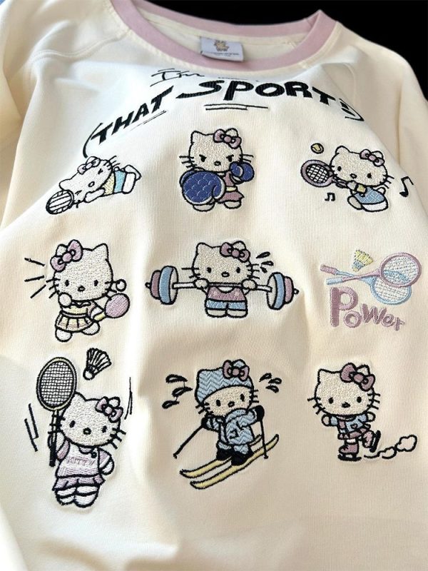Embroidered Cartoon Color-Blocking Short-Sleeve T-Shirt for Women - Summer 2023 Trendy Cotton Top