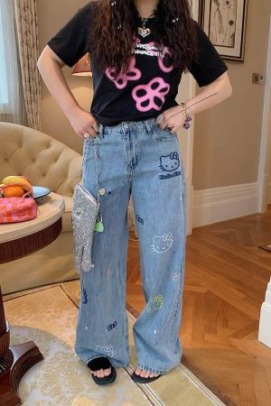 Embroidered Denim Wide-Leg Pants for Women, Plus Size, Flattering Slim Fit, Spring Summer 2025 Style, Trendy Casual Fashion