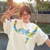 Embroidered Floral Heavyweight Short-Sleeve T-Shirt for Women - Summer 2025 Trendy Couple's Top, Y2K Style