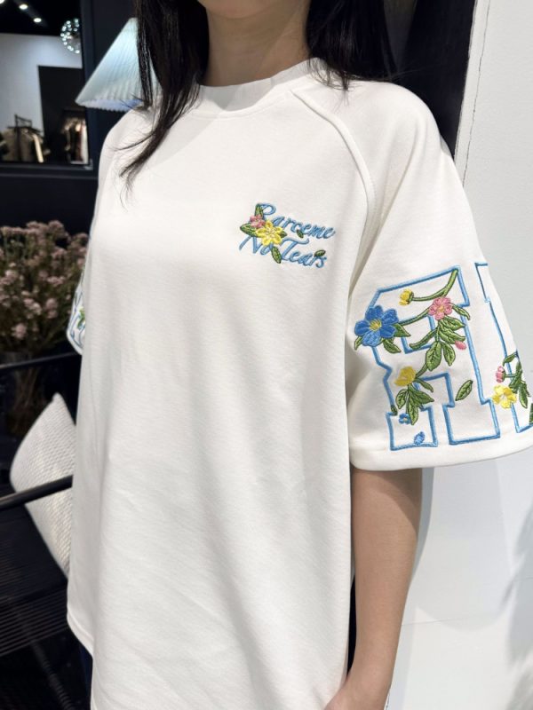 Embroidered Floral Letter Short Sleeve T-Shirt for Girls - Summer 2025 Trendy Raglan Top for Middle & High School Students