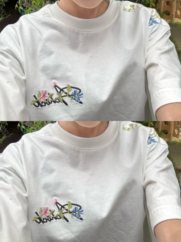 Embroidered Floral Rattan Short Sleeve T-Shirt for Women - Summer Trendy American Style High-End Straight Shoulder Top