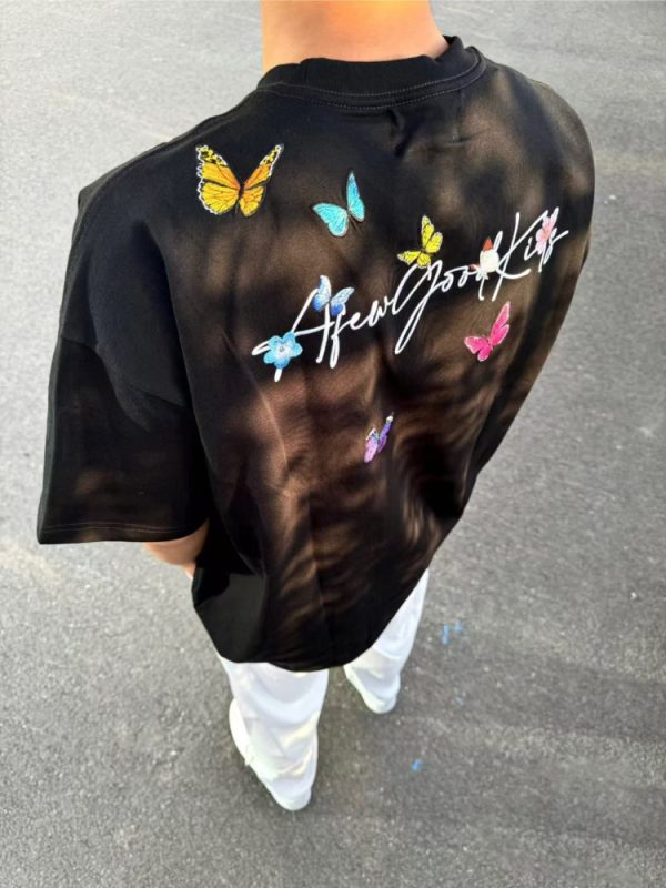 Embroidered Flying Butterfly Short Sleeve T-Shirt for Women, Summer Cotton Top, Unique Couple Outfit, Trendy Y2K Style