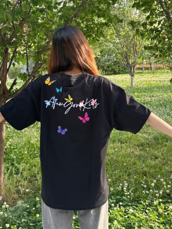 Embroidered Flying Butterfly Short Sleeve T-Shirt for Women, Summer Cotton Top, Unique Couple Outfit, Trendy Y2K Style