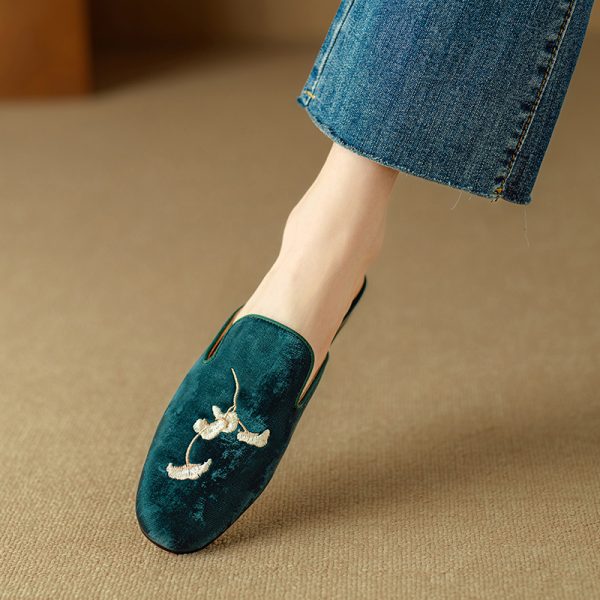Embroidered National Style Open-Toe Half Slippers for Women - High-End Outdoor Flat Sandals, Italian Corso Venezia Inspired
