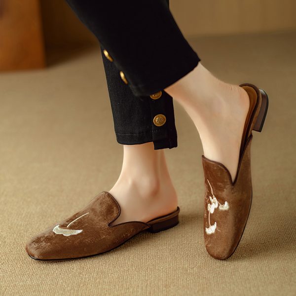 Embroidered National Style Open-Toe Half Slippers for Women - High-End Outdoor Flat Sandals, Italian Corso Venezia Inspired