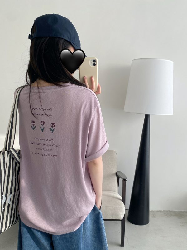 Energetic Rose Print Cotton T-shirt in Japanese Style with Sun Grapefruit and Snowflake Design - Loose Casual Versatile Top