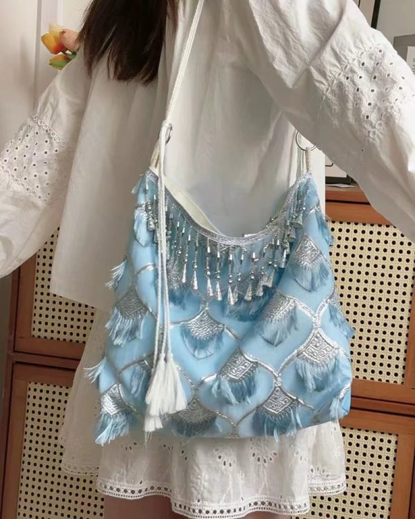 Ethnic Han Element Crossbody Bag - Large Capacity Miaojiang Hanfu Shoulder Tote for Daily Style 2025