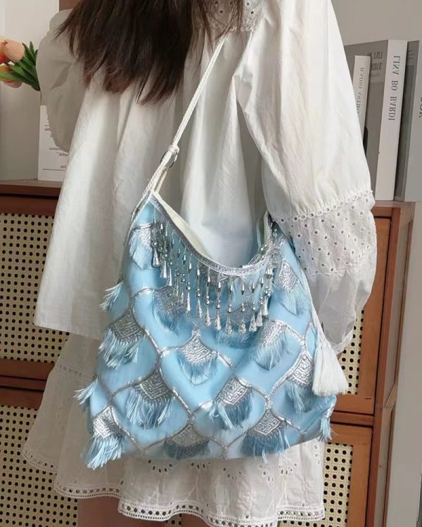 Ethnic Han Element Crossbody Bag - Large Capacity Miaojiang Hanfu Shoulder Tote for Daily Style 2025