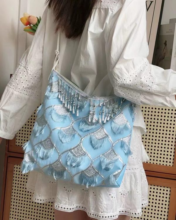 Ethnic Han Element Crossbody Bag - Large Capacity Miaojiang Hanfu Shoulder Tote for Daily Style 2025