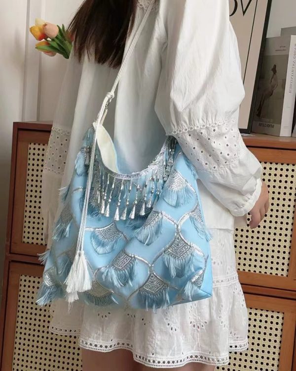 Ethnic Han Element Crossbody Bag - Large Capacity Miaojiang Hanfu Shoulder Tote for Daily Style 2025
