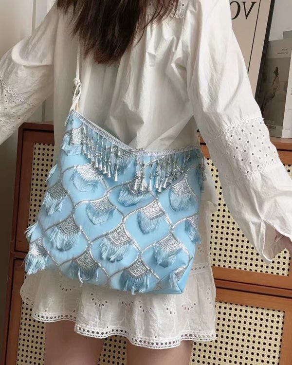 Ethnic Han Element Crossbody Bag - Large Capacity Miaojiang Hanfu Shoulder Tote for Daily Style 2025