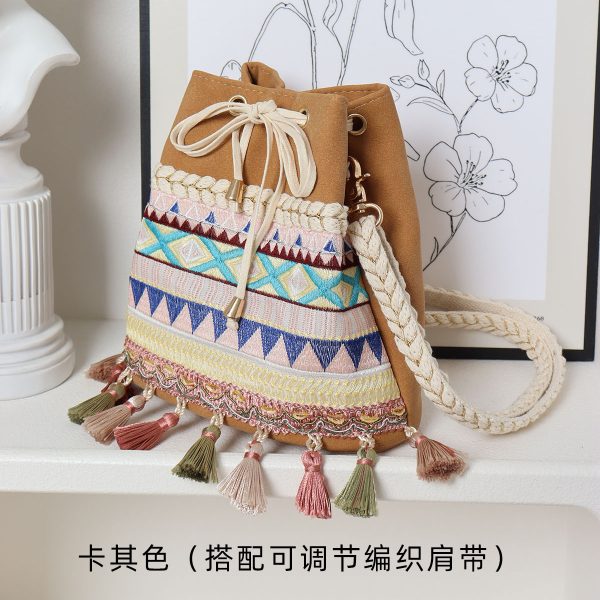Ethnic Style Bucket Bag - Versatile Crossbody for Travel, Yunnan & Tibet Inspired, Cute Vacation Accessory
