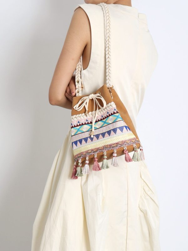 Ethnic Style Bucket Bag - Versatile Crossbody for Travel, Yunnan & Tibet Inspired, Cute Vacation Accessory