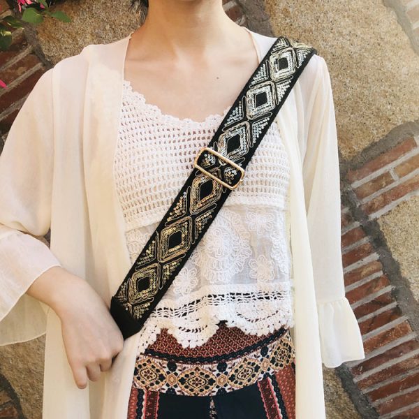 Ethnic Style Embroidered Wide Strap Bag Accessory - Adjustable Shoulder and Crossbody Strap for Versatile Use