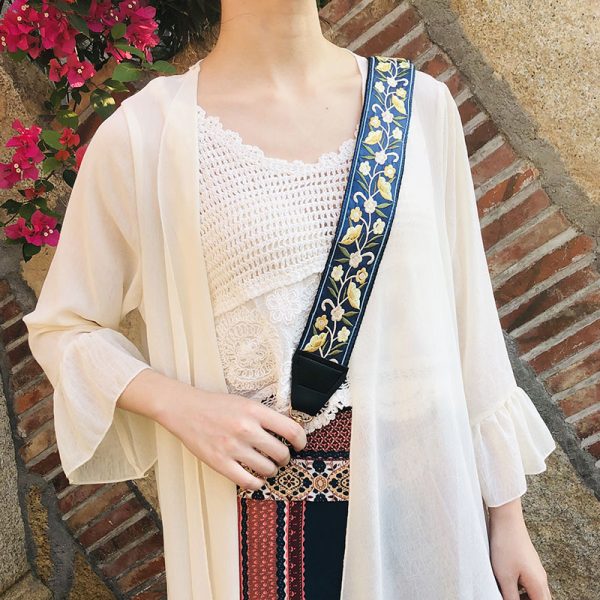 Ethnic Style Embroidered Wide Strap Bag Accessory - Adjustable Shoulder and Crossbody Strap for Versatile Use