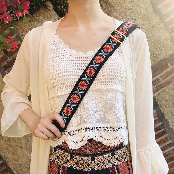 Ethnic Style Embroidered Wide Strap Bag Accessory - Adjustable Shoulder and Crossbody Strap for Versatile Use