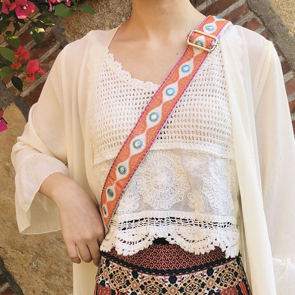 Ethnic Style Embroidered Wide Strap Bag Accessory - Adjustable Shoulder and Crossbody Strap for Versatile Use