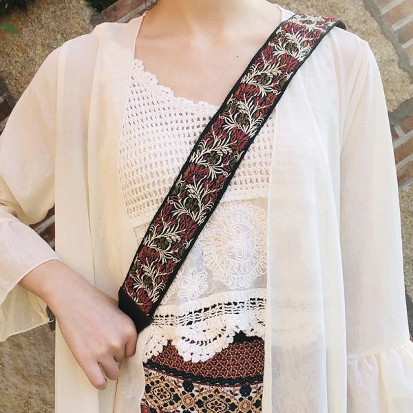 Ethnic Style Embroidered Wide Strap Bag Accessory - Adjustable Shoulder and Crossbody Strap for Versatile Use