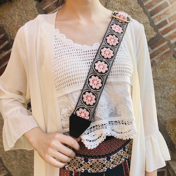 Ethnic Style Embroidered Wide Strap Bag Accessory - Adjustable Shoulder and Crossbody Strap for Versatile Use