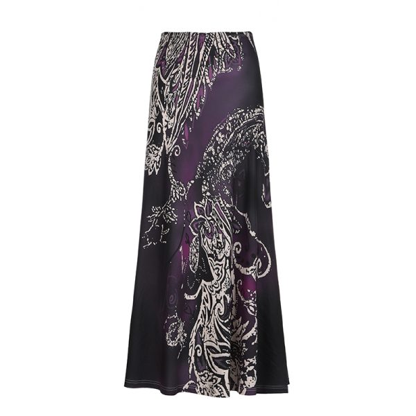 Exotic Ancient Vine Black Purple Gradient Vintage Dress - Retro Mid-Length A-Line Skirt for Women, Boho Style