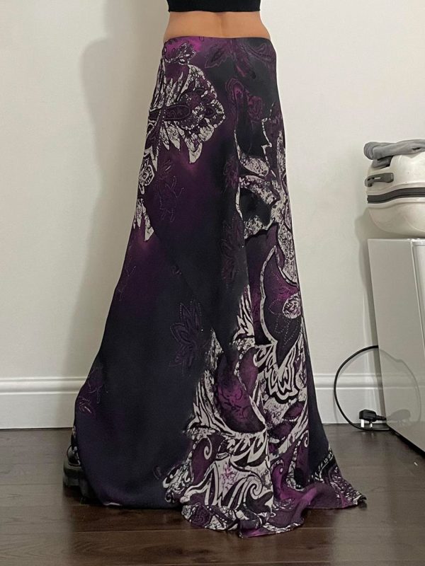 Exotic Ancient Vine Black Purple Gradient Vintage Dress - Retro Mid-Length A-Line Skirt for Women, Boho Style