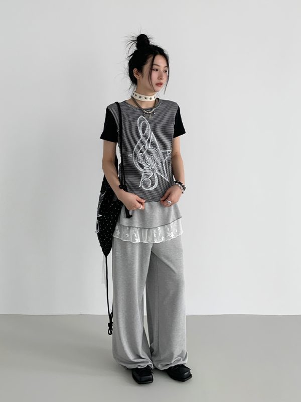 Faded Multicolor Printed T-Shirt for Women - Summer Spliced Flutter Sleeve Short Sleeve Top in Black, White, and Gray