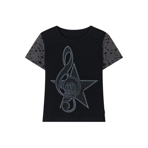 Faded Multicolor Printed T-Shirt for Women - Summer Spliced Flutter Sleeve Short Sleeve Top in Black, White, and Gray