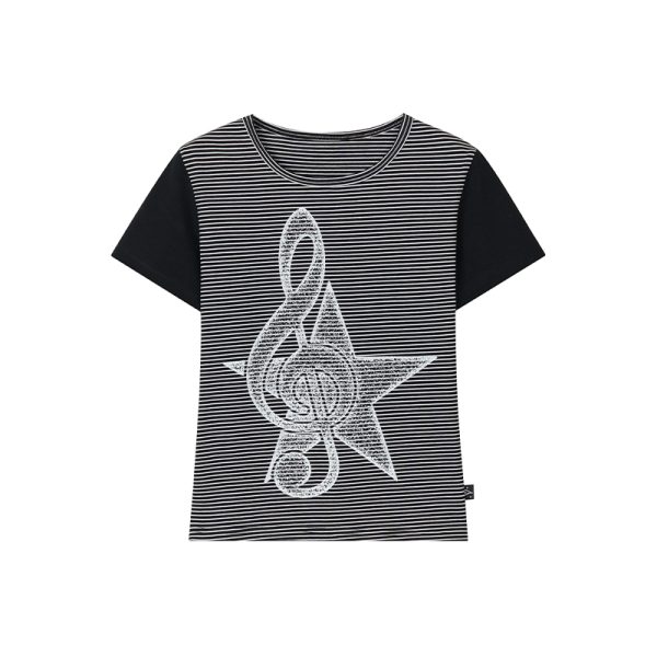 Faded Multicolor Printed T-Shirt for Women - Summer Spliced Flutter Sleeve Short Sleeve Top in Black, White, and Gray