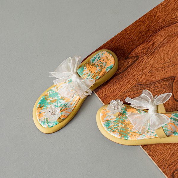 Fairy Style Thick-Soled Flower Bow Open-Toe Slippers One-Strap Sandals for Women - Versatile Outdoor Wear