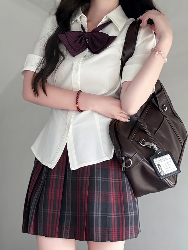 Fitted Short Sleeve Pudding Bear JK Uniform Blouse - Summer Japanese School Style Women's Top for Y2K and Kawaii Fashion