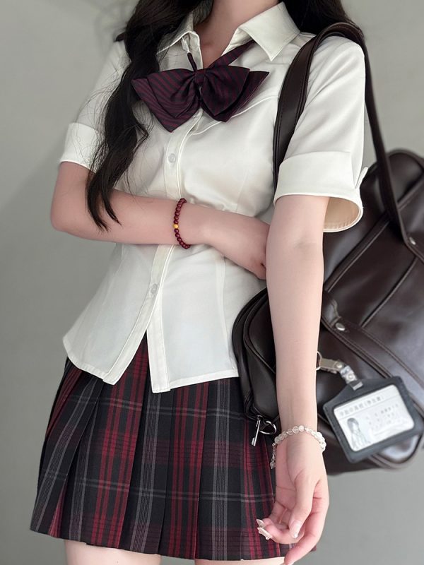 Fitted Short Sleeve Pudding Bear JK Uniform Blouse - Summer Japanese School Style Women's Top for Y2K and Kawaii Fashion