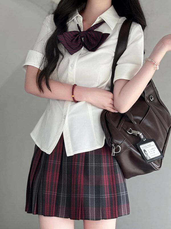 Fitted Short Sleeve Pudding Bear JK Uniform Blouse - Summer Japanese School Style Women's Top for Y2K and Kawaii Fashion