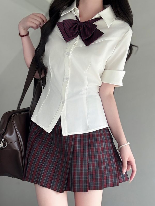 Fitted Short Sleeve Pudding Bear JK Uniform Blouse - Summer Japanese School Style Women's Top for Y2K and Kawaii Fashion