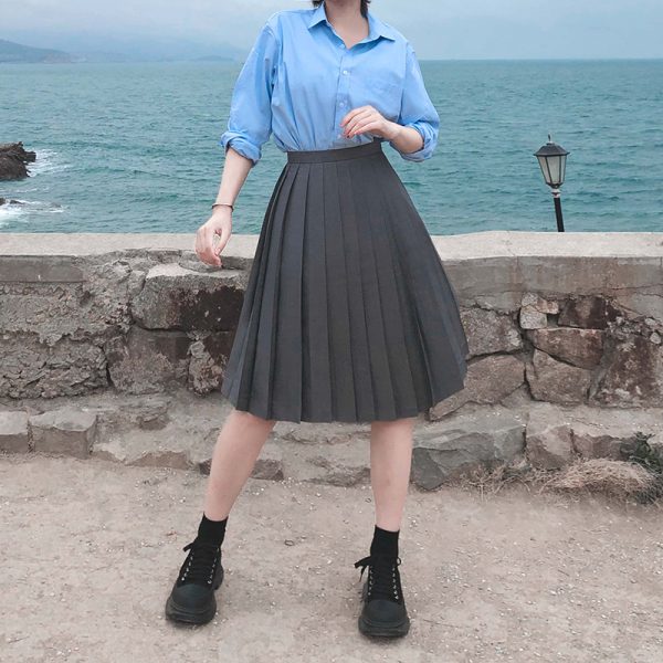 Flared Umbrella Pleated Midi Skirt - High-Temperature Slimming Design, A-Line, Wrinkle-Resistant, Versatile for Spring & Summer Wear