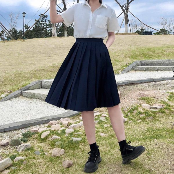Flared Umbrella Pleated Midi Skirt - High-Temperature Slimming Design, A-Line, Wrinkle-Resistant, Versatile for Spring & Summer Wear