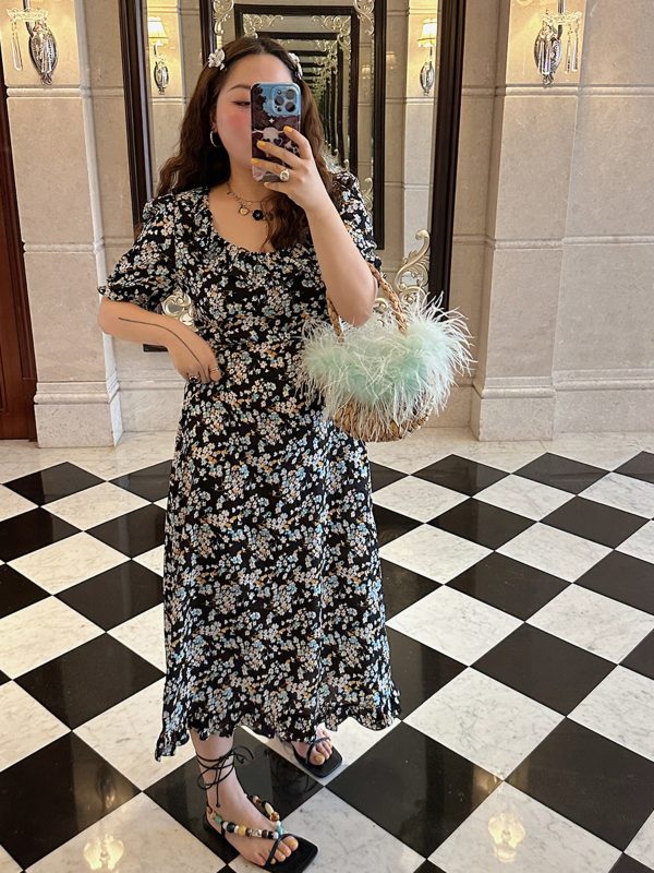 Floral Backless Dress for Women, Plus Size, 2025 Spring Summer Collection, Niche Design, Elegant French Style